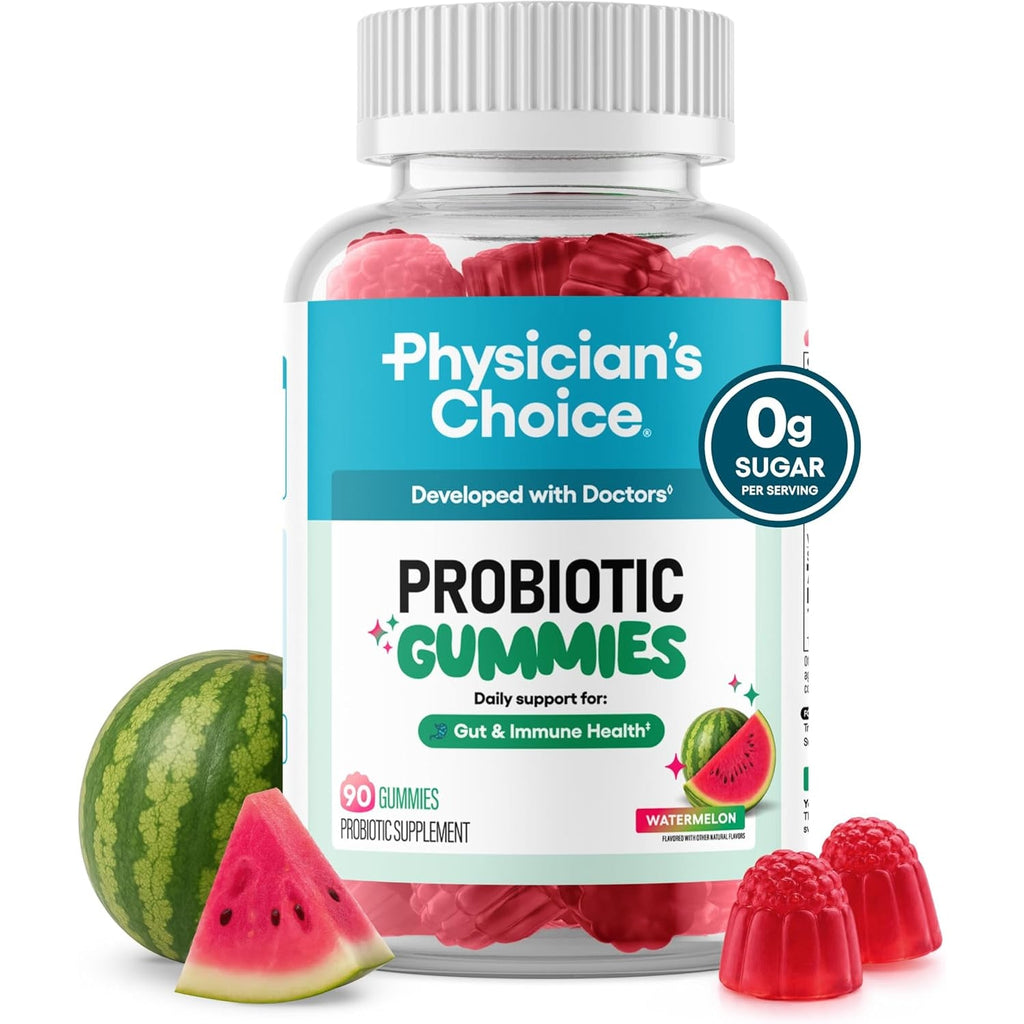 Physician'S CHOICE Probiotic Gummies with Vitamin D & Prebiotic Fiber - Sugar Free - 1B Cfus of Clinically Studied Probiotic - Supports Immune & Gut Health for Women & Men - Watermelon Flavor - 90CT