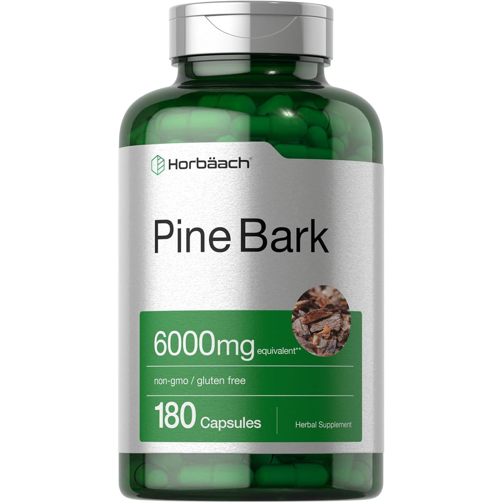 Horbäach Pine Bark Extract | 180 Capsules | Standardized to Contain 75% Proanthocyanidins | Non-Gmo, Gluten Free Supplement | High Potency
