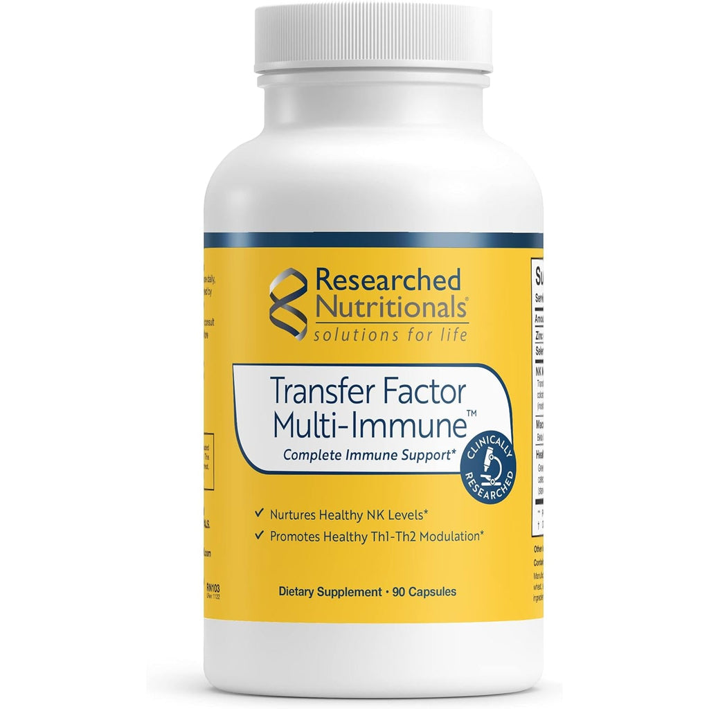 Transfer Factor Multi-Immune Support Supplement - Clinically Researched Immune Support Formula with Colostrum, Mushrooms, Green Tea, and IP-6 - Promotes Healthy NK Cell & T-Cell Function, 90 Capsules