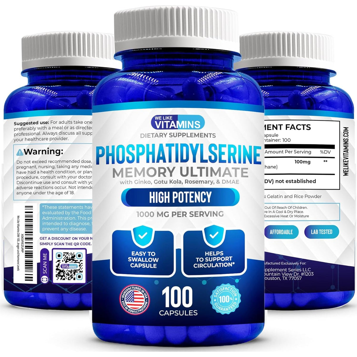 We like Vitamins Phosphatidylserine Supplement with Gingko Biloba, Gotu Kola, DMAE - Improves Focus, Memory, Cognitive Function - Soy-Free 1000Mg Memory Ultimate Complex - 100 Easy-To-Swallow Capsules