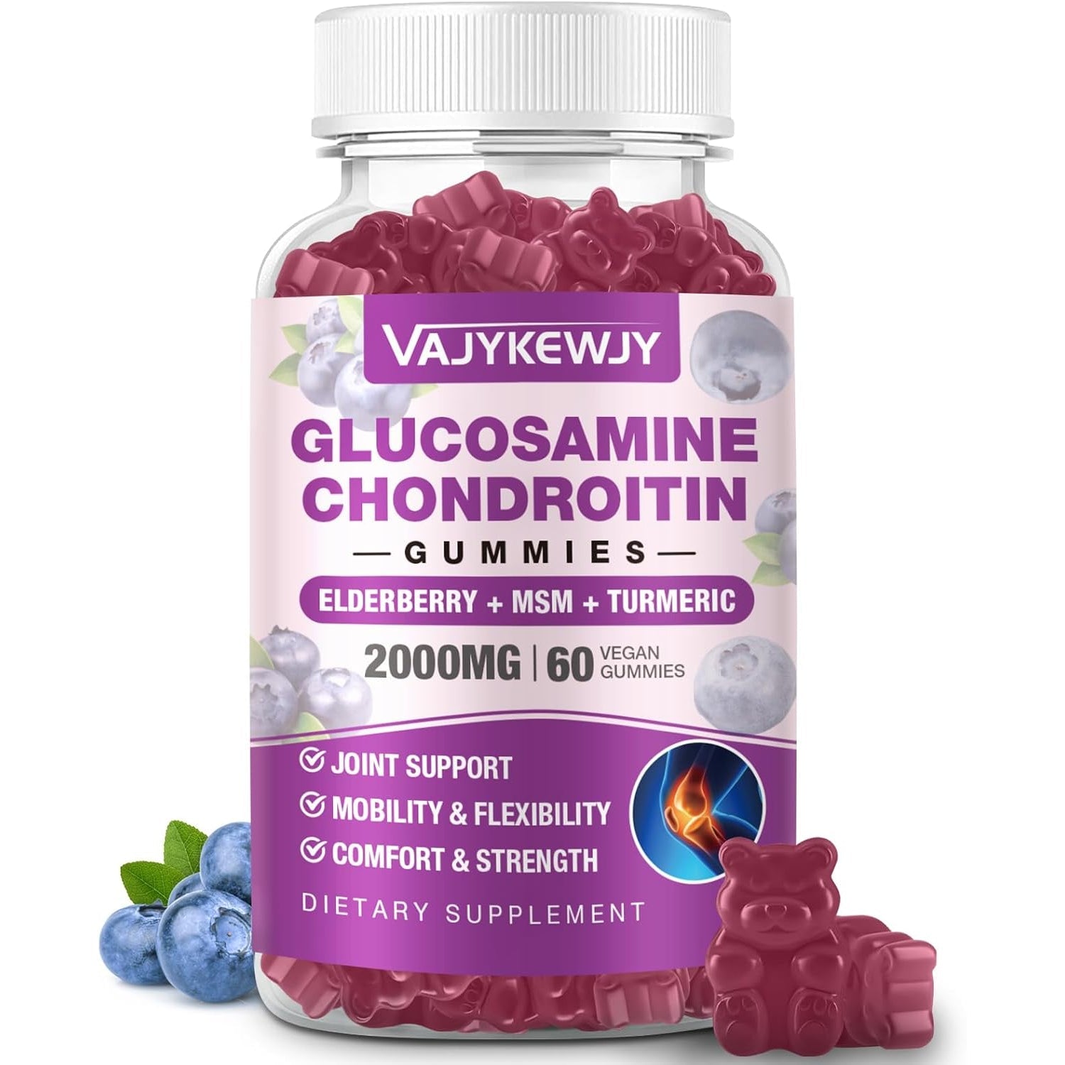 Sugar Free 2000Mg Glucosamine Chondroitin Gummies, Extra Strength Glucosamine with Chondroitin MSM & Turmeric, Joint Support Supplement, Antioxidant Immune Support - 60 Gummies