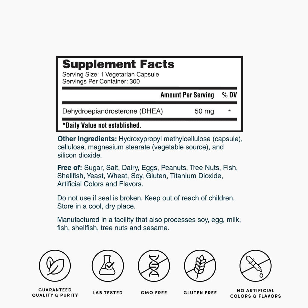 Nature'S Lab DHEA 50Mg Supplement - Promotes Balanced Hormone Levels, Healthy Energy and Increased Mental Clarity* - 300 Capsules (10 Month Supply)