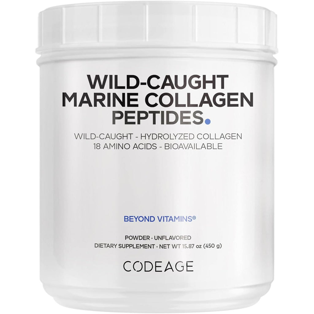 Codeage Marine Collagen Powder - Wild-Caught Hydrolyzed Fish Collagen Peptides - Type 1 & 3 Collagen Protein Supplement - Amino Acids for Skin, Hair, Nails - Paleo Friendly, Non-Gmo, 15.87 Ounces