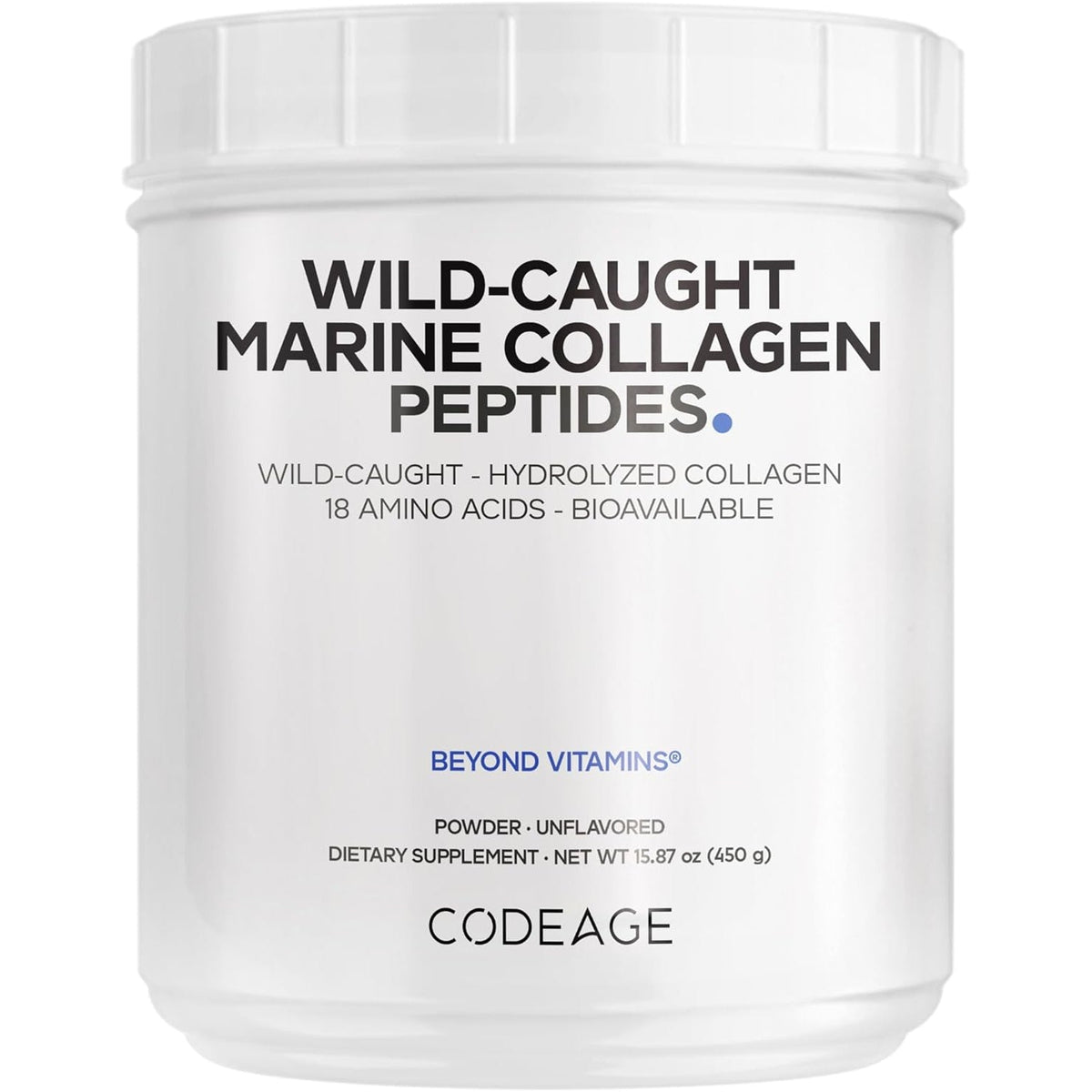 Codeage Marine Collagen Powder - Wild-Caught Hydrolyzed Fish Collagen Peptides - Type 1 & 3 Collagen Protein Supplement - Amino Acids for Skin, Hair, Nails - Paleo Friendly, Non-Gmo, 15.87 Ounces