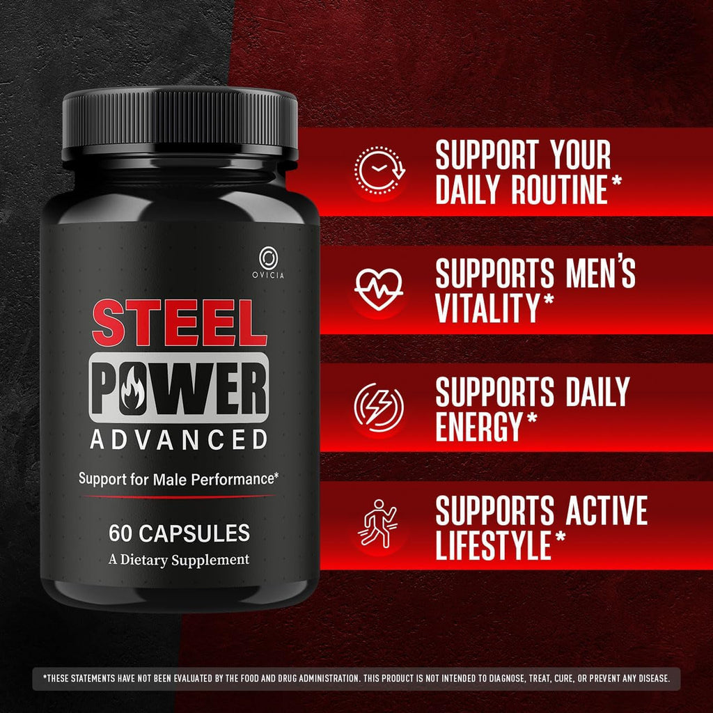 Steel Power - Steel Power Pills All Natural Maximum Strength, Daily Steelpower Capsules Premium Advanced Support Formula for Overall Health & General Wellness, 60 Capsules for 1 Month