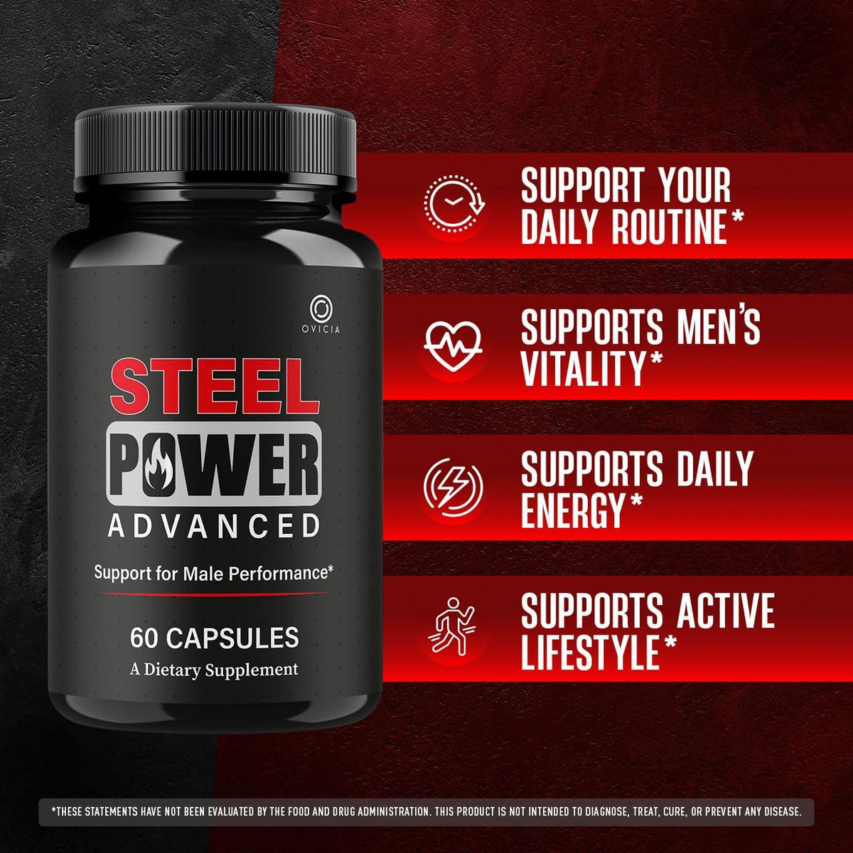 Steel Power - Steel Power Pills All Natural Maximum Strength, Daily Steelpower Capsules Premium Advanced Support Formula for Overall Health & General Wellness, 60 Capsules for 1 Month