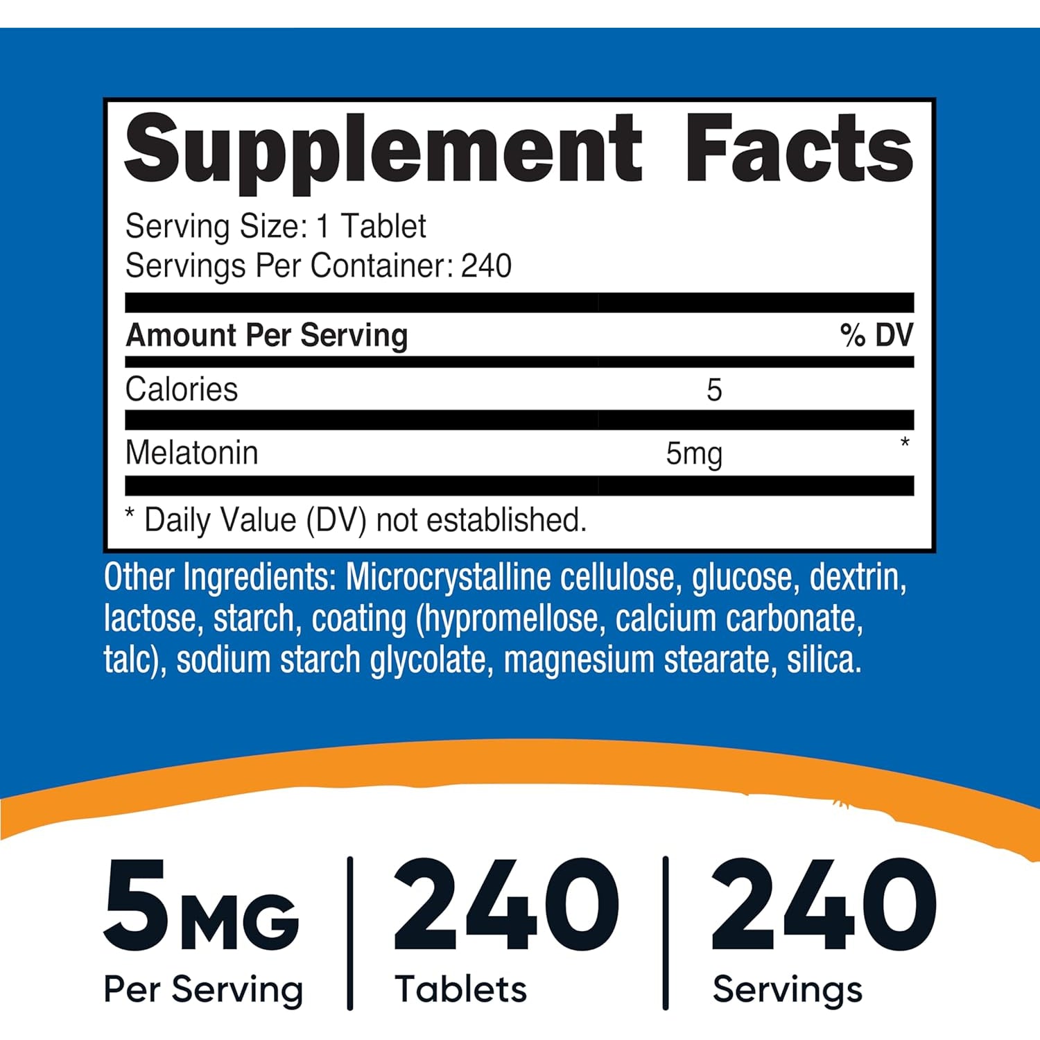 Nutricost Melatonin 5Mg, 240 Tablets - 5Mg per Serving, Non-Gmo, Gluten Free