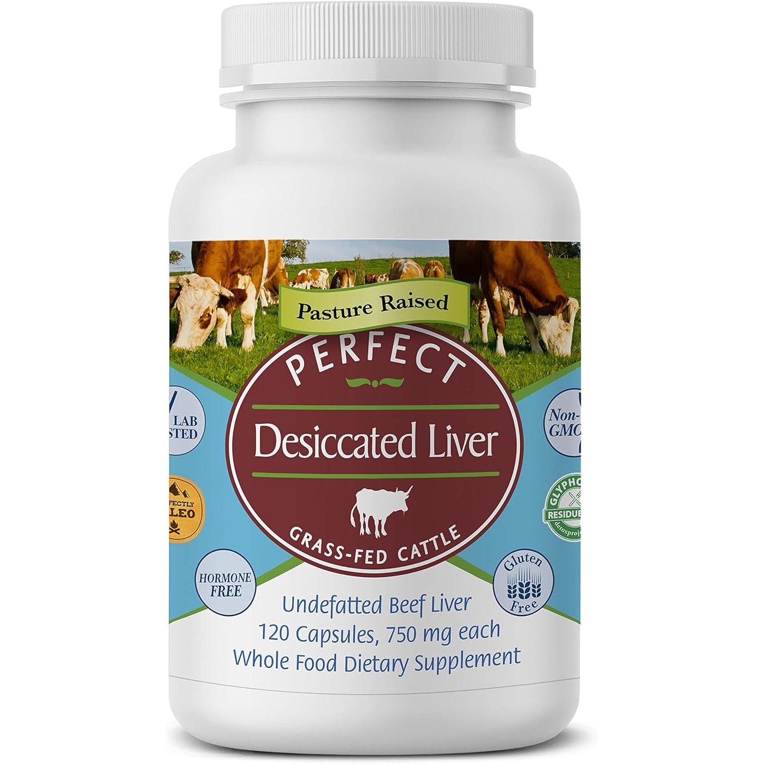 Perfect Supplements – Desiccated Beef Liver Capsules Grass Fed Supplement -Natural Source of Protein, Iron, Vitamins a & B- Boosts Energy and Immunity - No Chemicals No Dairy and Hormone Free