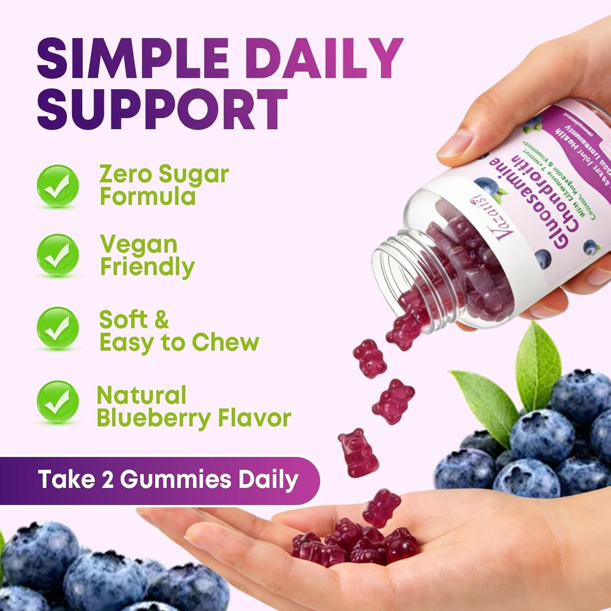 2 Pack Glucosamine Chondroitin Gummies - Glucosamine Chondroitin with MSM, Elderberry, Turmeric, Joint Support Supplement for Adults, Men & Women - Blueberry Flavor, 120 Cts