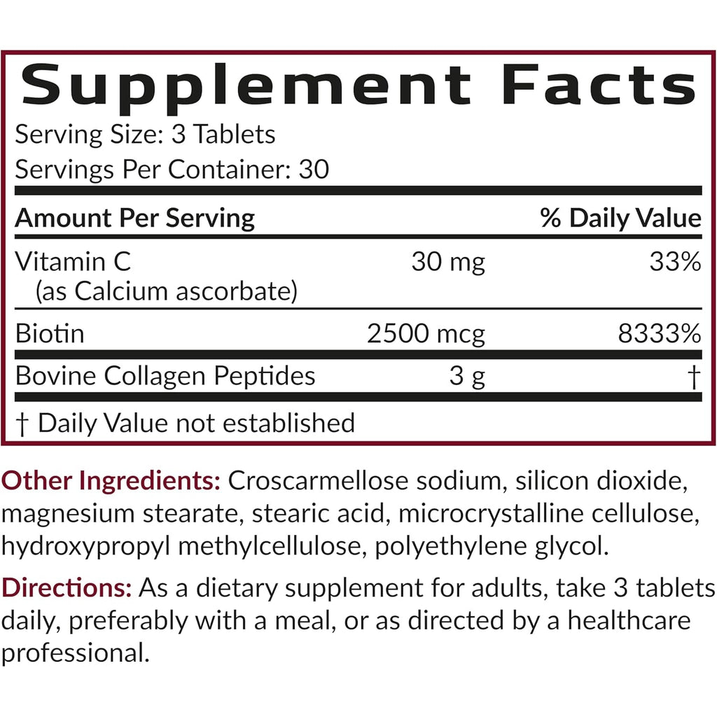 Futurebiotics Collagen Peptides with Biotin & Vitamin C Complex 3-In-1 Formula - for Hair, Skin & Nails Support, Non-Gmo, 90 Tablets