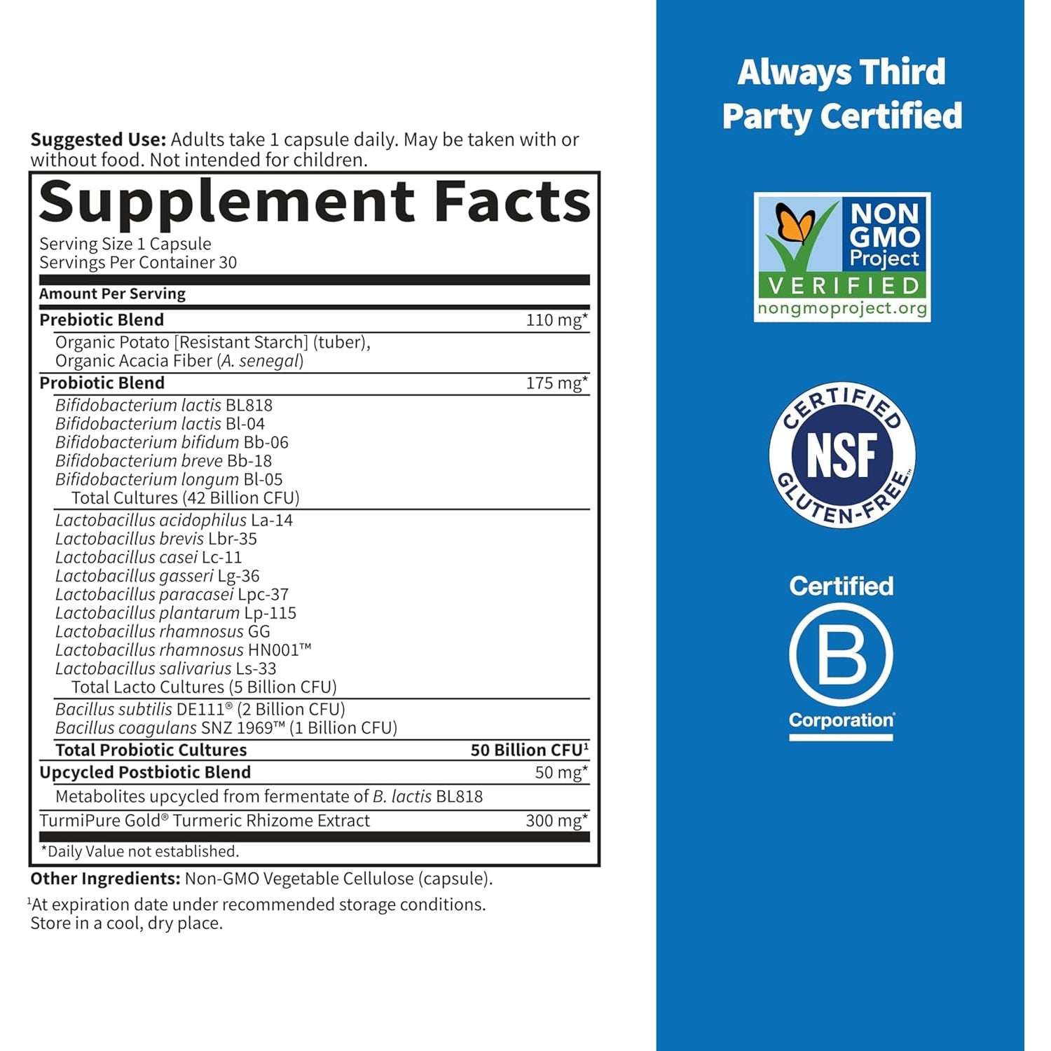 Garden of Life Dr Formulated Sport Probiotics Digestive Supplement, Organic Prebiotics for Women & Men Athletes, Clinically Studied Turmeric Curcumin, 50 Billion CFU, Gut Health, Acidophilus, 30Ct