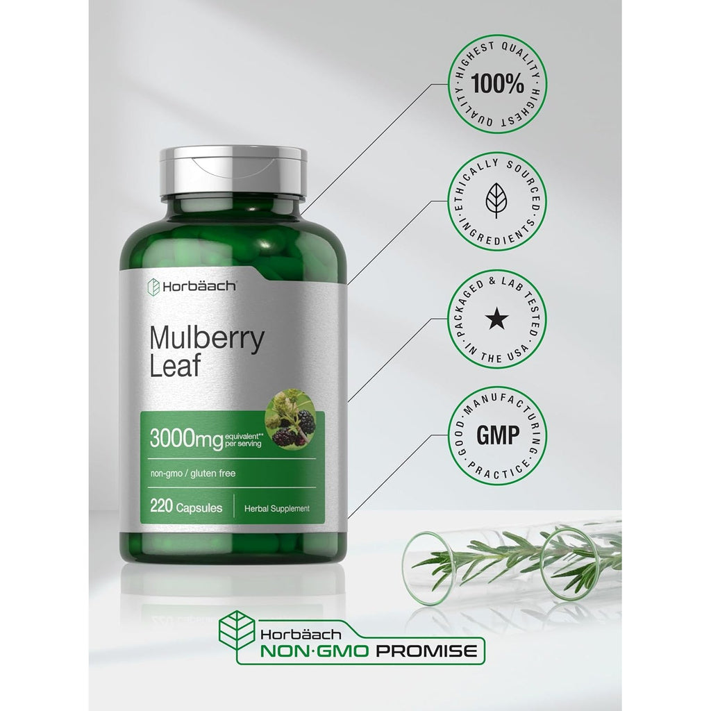 Horbäach Mulberry Leaf Extract Capsules | 220 Count | Non-Gmo, Gluten Free Herbal Supplement