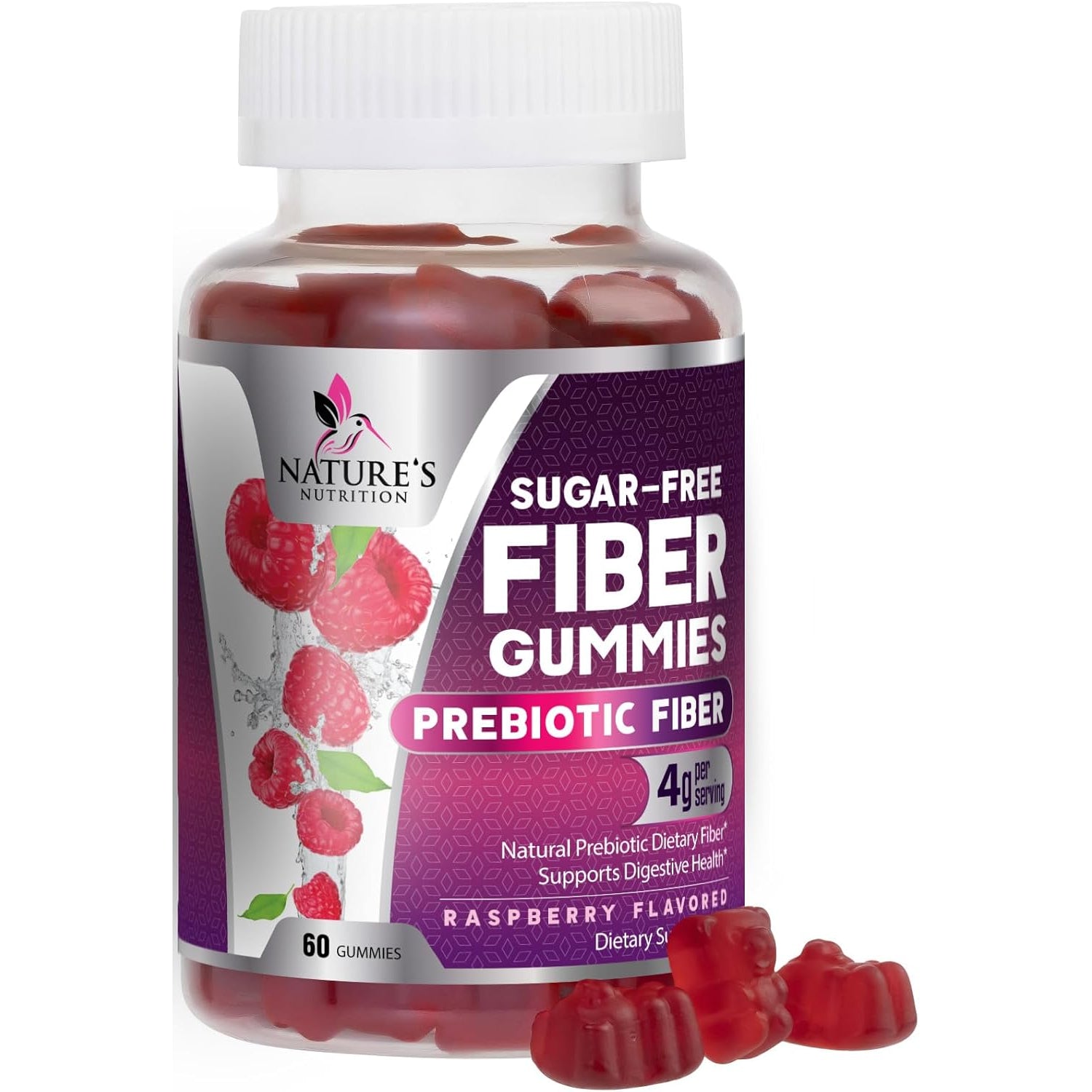 Fiber Gummies – Sugar Free Prebiotic Plant-Based Fiber 4G per Serving Supplement - Improved Soluble Formula Supports Digestive Health & Regularity - Non-Gmo, Natural Berry Flavor Chewable - 60 Gummies