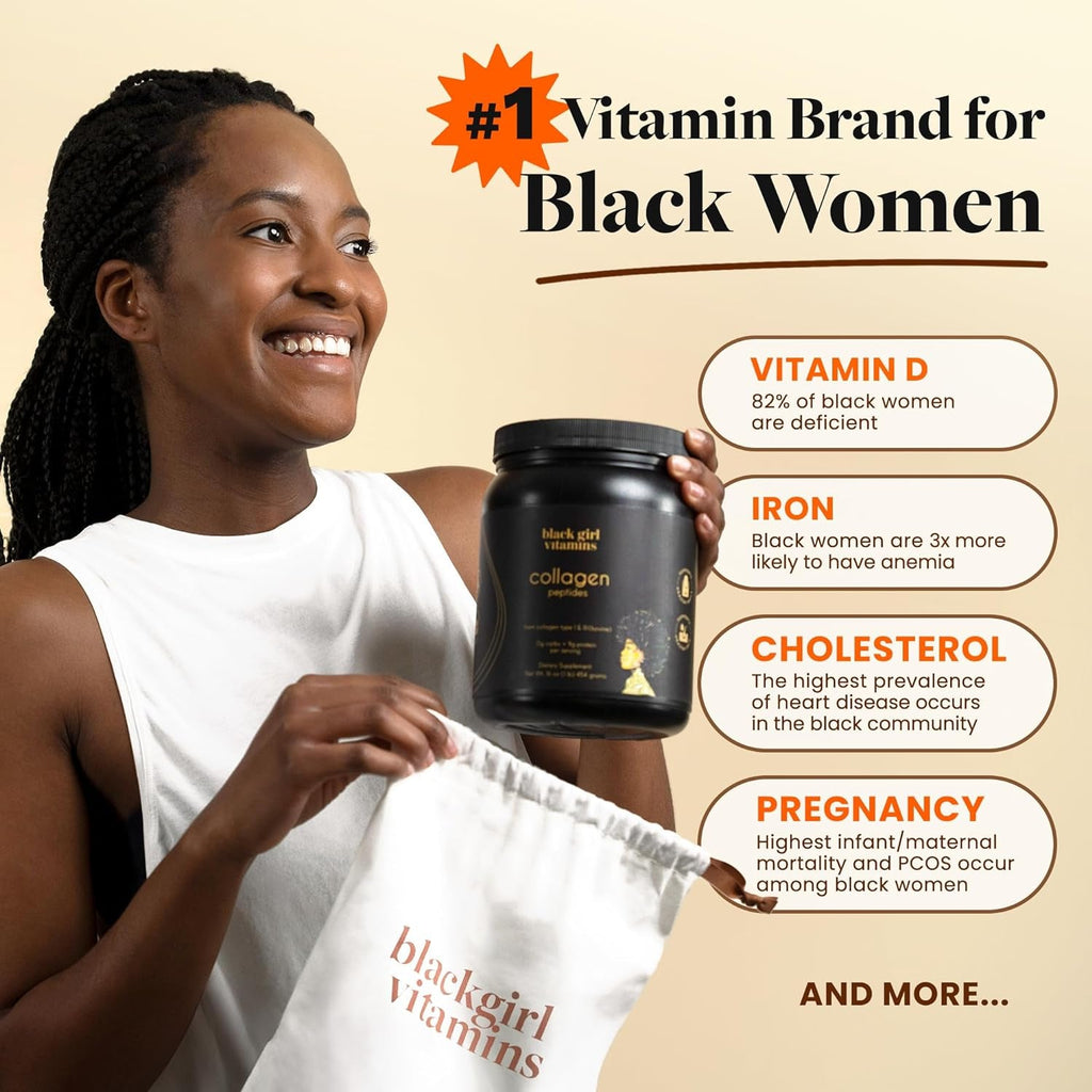 Black Girl Vitamins | Collagen Peptides Powder - Collagen for Skin, Hair & Nails - Unflavored Hydrolyzed Collagen Powder, Dairy-Free, Gluten-Free Collagen for Women and Men - 16Oz