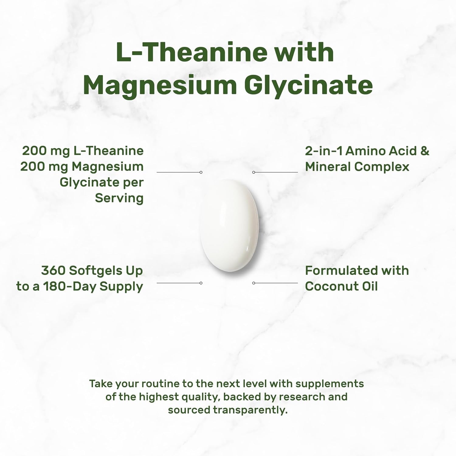 L-Theanine with Magnesium Glycinate, 360 Softgels | L-Theanine 200Mg & Magnesium Glycinate 200Mg per Serving | 2-In-1 Amino Acid & Mineral Complex | Made with Coconut Oil | Non-Gmo, Cgmp Manufactured