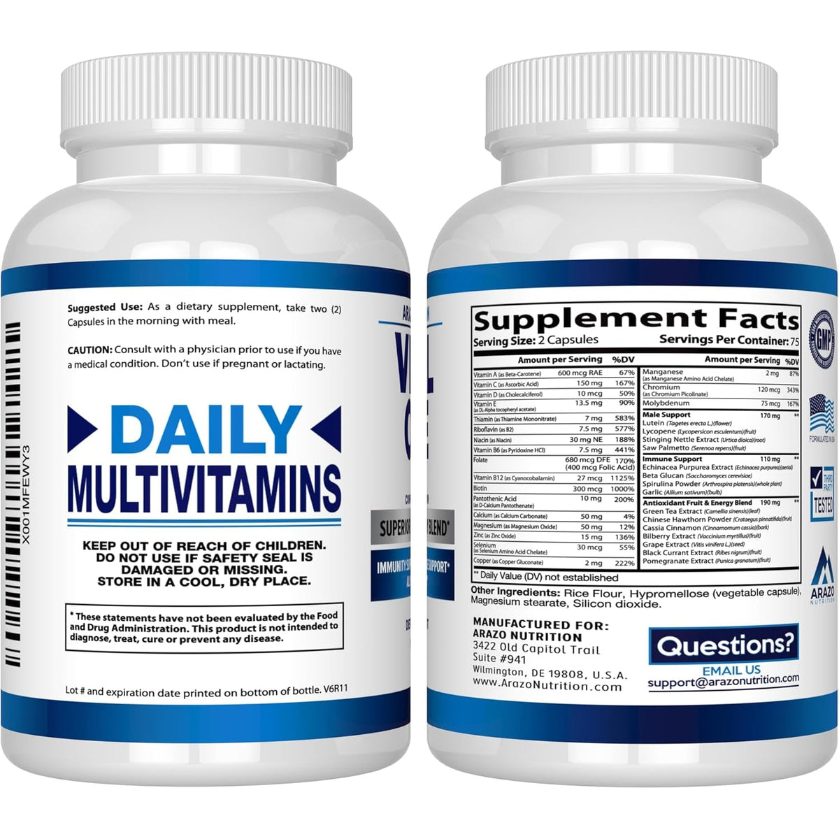 Arazo Nutrition Vital One Multivitamin for Men – Daily Wholefood Supplement - 150 Vegan