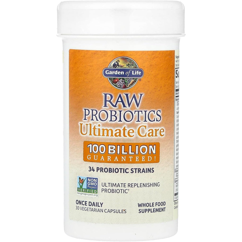 Garden of Life Raw Probiotics for Women and Men with Digestive Enzymes, 100 Billion CFU, Clinically Studied Strains, Shelf Stable, 30 Capsules