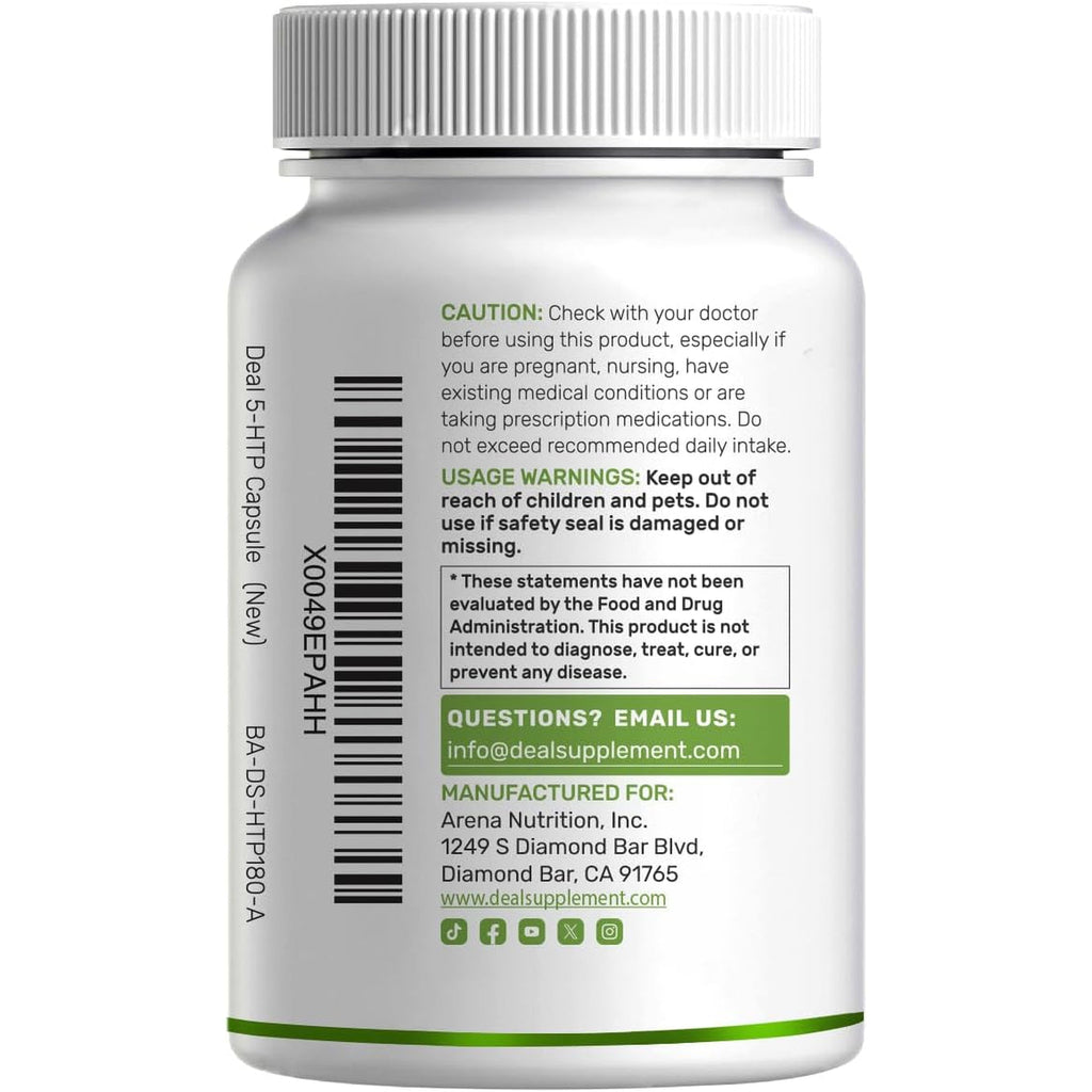Deal Supplement 5-HTP 200Mg per Serving, 240 Capsules, 98% African Derived Griffonia Seed Extract | 4 in 1 Formula | plus Active L Theanine, L Tryptophan, & GABA | Relaxation Support Supplement