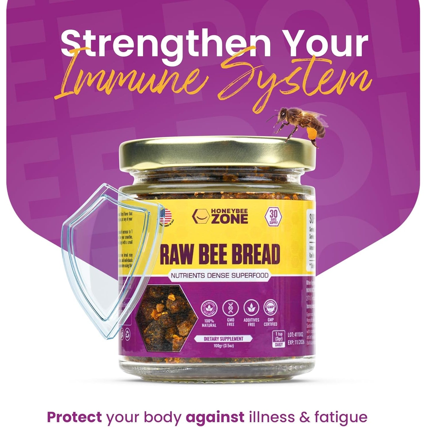Honeybeezone-Raw Bee Bread-Perga, Fermented Bee Pollen Superfood, Single Ingredient Food, Nutrient-Dense, Naturally Fermented, Non-Gmo, Gluten-Free, 3.5 Oz