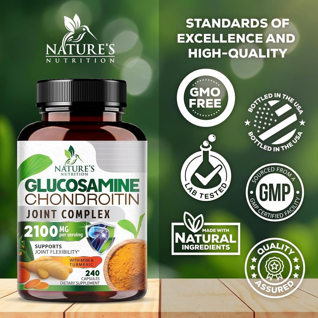 Glucosamine Chondroitin MSM - Joint Support Supplement for Joint Mobility and Cartilage Support for Men and Women - Triple Strength Glucosamine Supplements with Turmeric & Boswellia - 240 Capsules