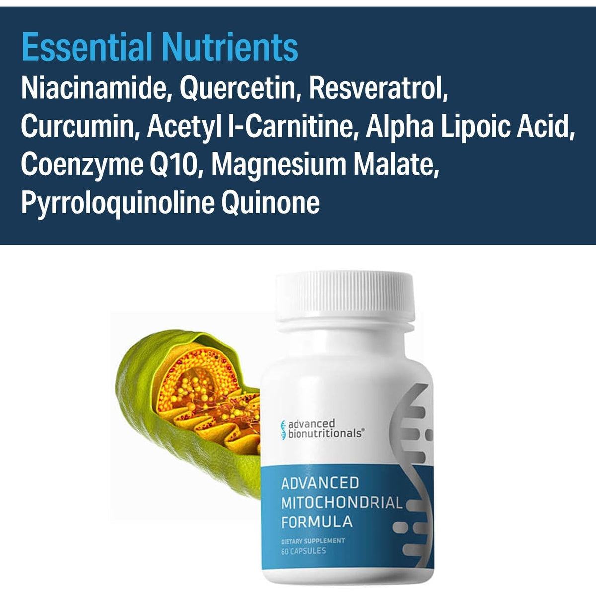 Advanced Bionutritionals – Advanced Mitochondrial Formula Support Supplement, Healthy Aging, Repair, Energy Optimizer with Coq10, PQQ, Alpha Lipoic Acid, Gluten Free, Vegan, Non GMO (60 Tablets)
