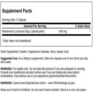 Swanson Motherwort - Herbal Supplement Traditionally Used to Promote Heart Health, Endocrine Function & Digestive Health - Natural Formula Promoting Wellness for Women - (60 Capsules, 400Mg Each)