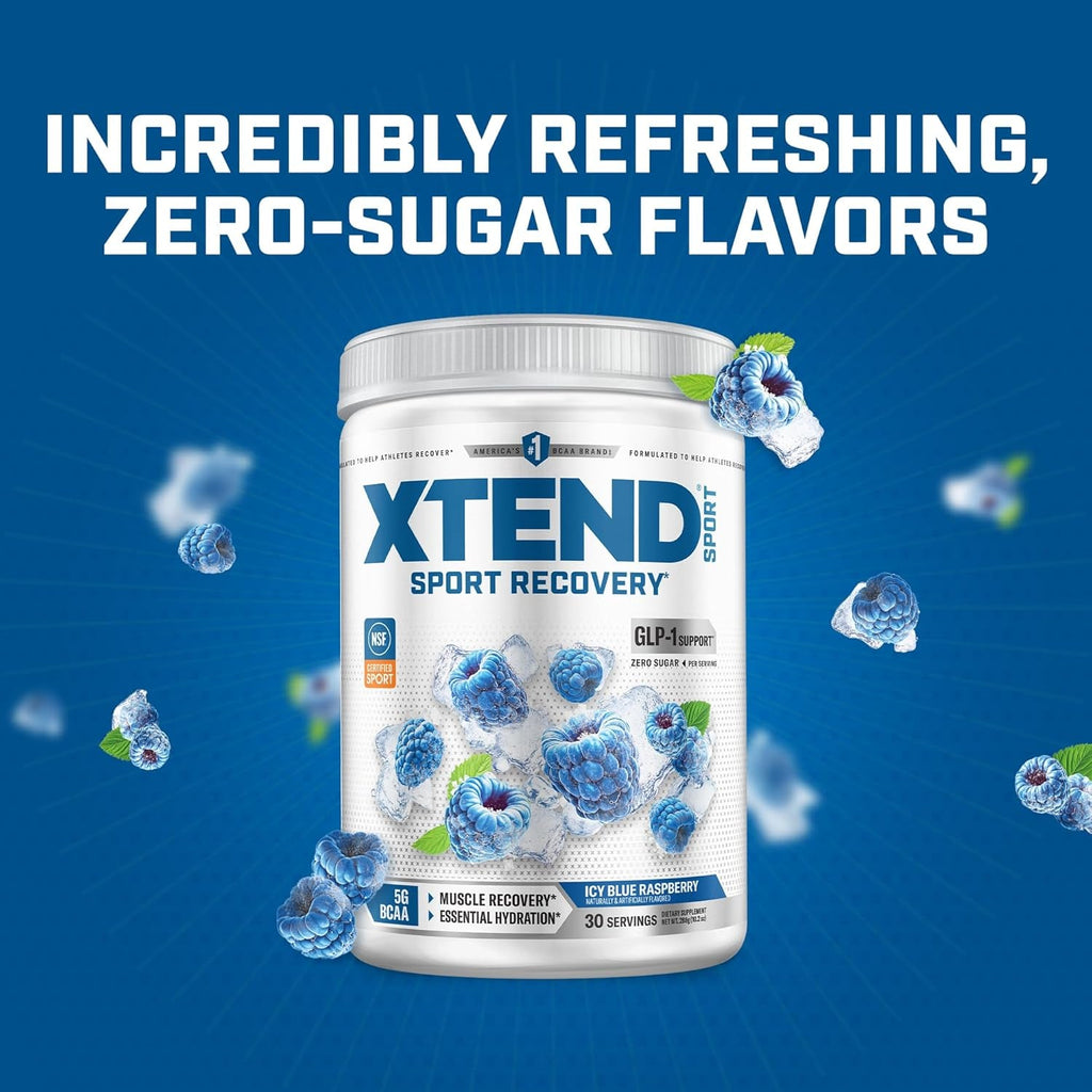XTEND Sport BCAA Powder Blue Raspberry Ice - Electrolyte Powder for Recovery & Hydration with Amino Acids - 30 Servings