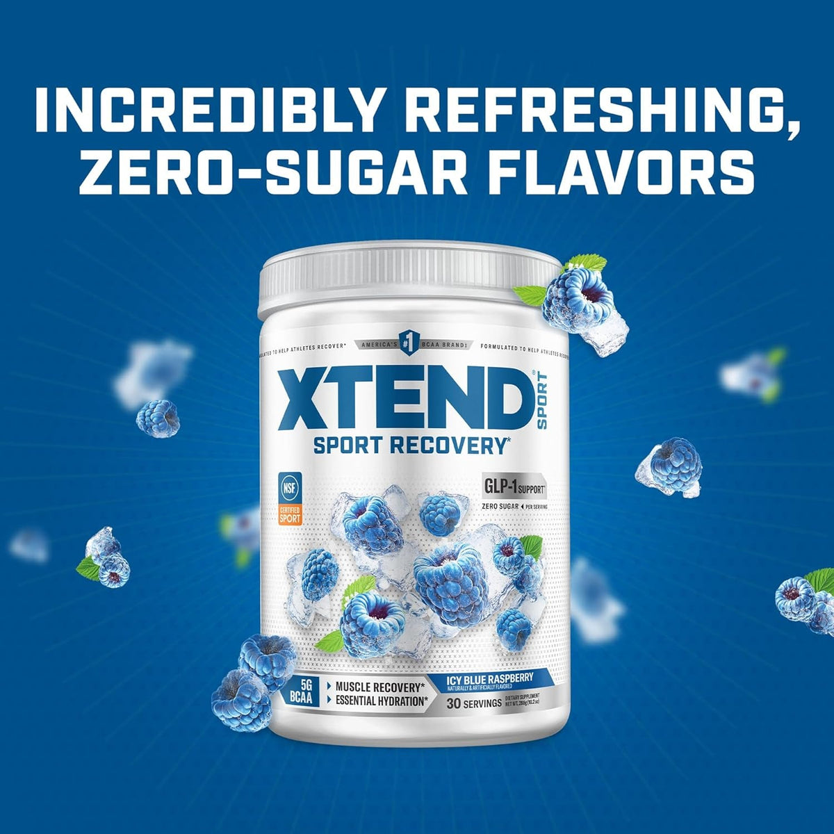 XTEND Sport BCAA Powder Blue Raspberry Ice - Electrolyte Powder for Recovery & Hydration with Amino Acids - 30 Servings