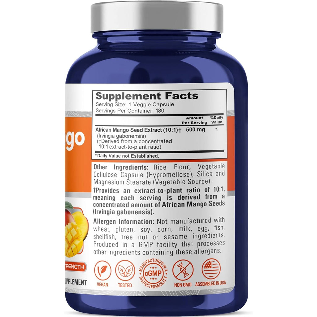 Nusapure African Mango, 500 Mg, 180 Veg Capsules (Non-Gmo, Vegan)