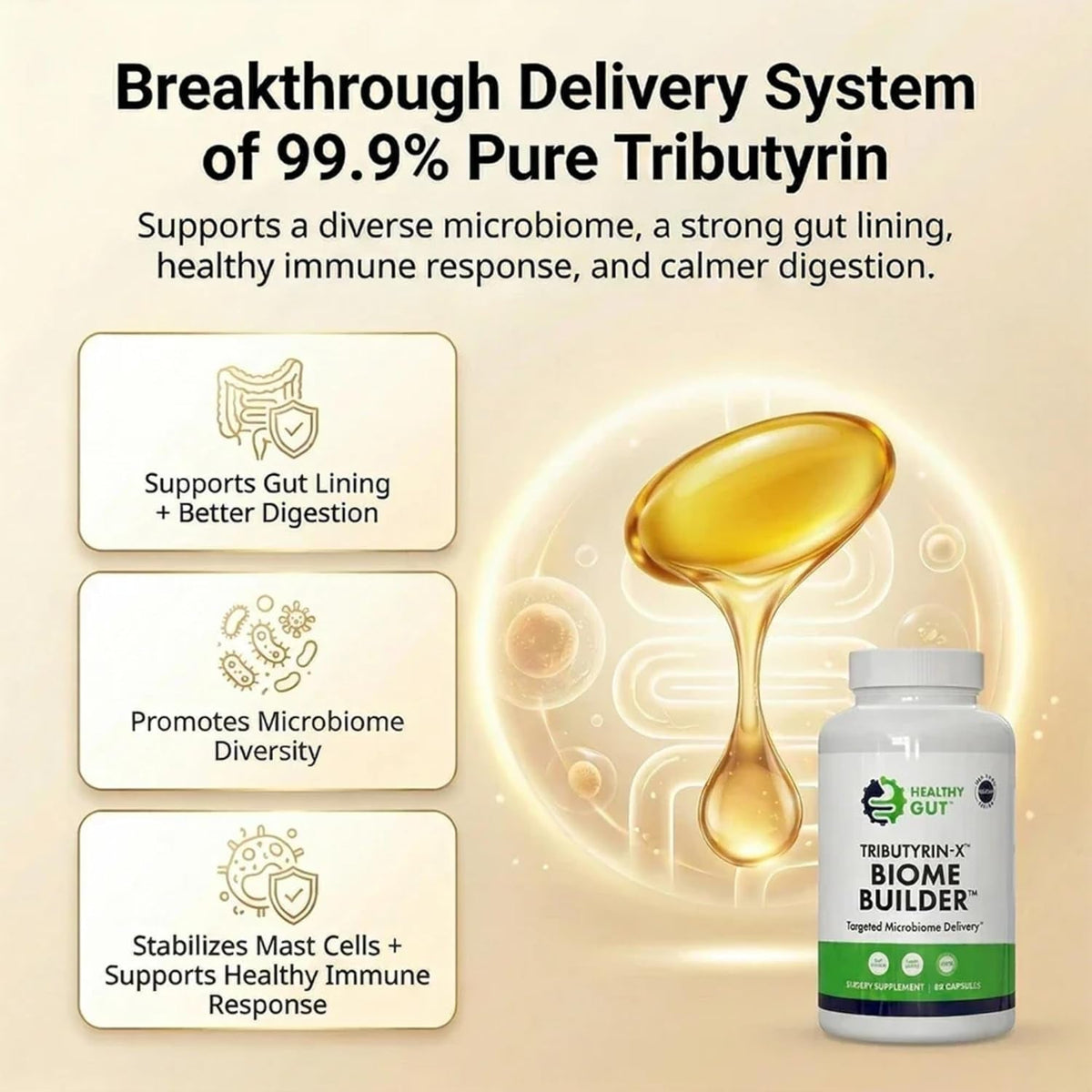 Healthy Gut Tributyrin-X | Most Bioavailable Butyrate Supplement for Gut Health & Leaky Gut Support | 99% Pure W/Zero Odor | 90 Softgels