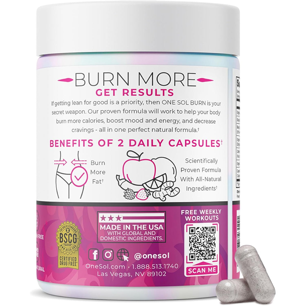 One Sol Fat Burner for Women, Natural Metabolism Booster, Burn More Calories, Boost Energy & Mood, Curb Appetite & Stop Cravings, No Crash or Jitters, All-Natural Ingredients, Gluten & Soy Free