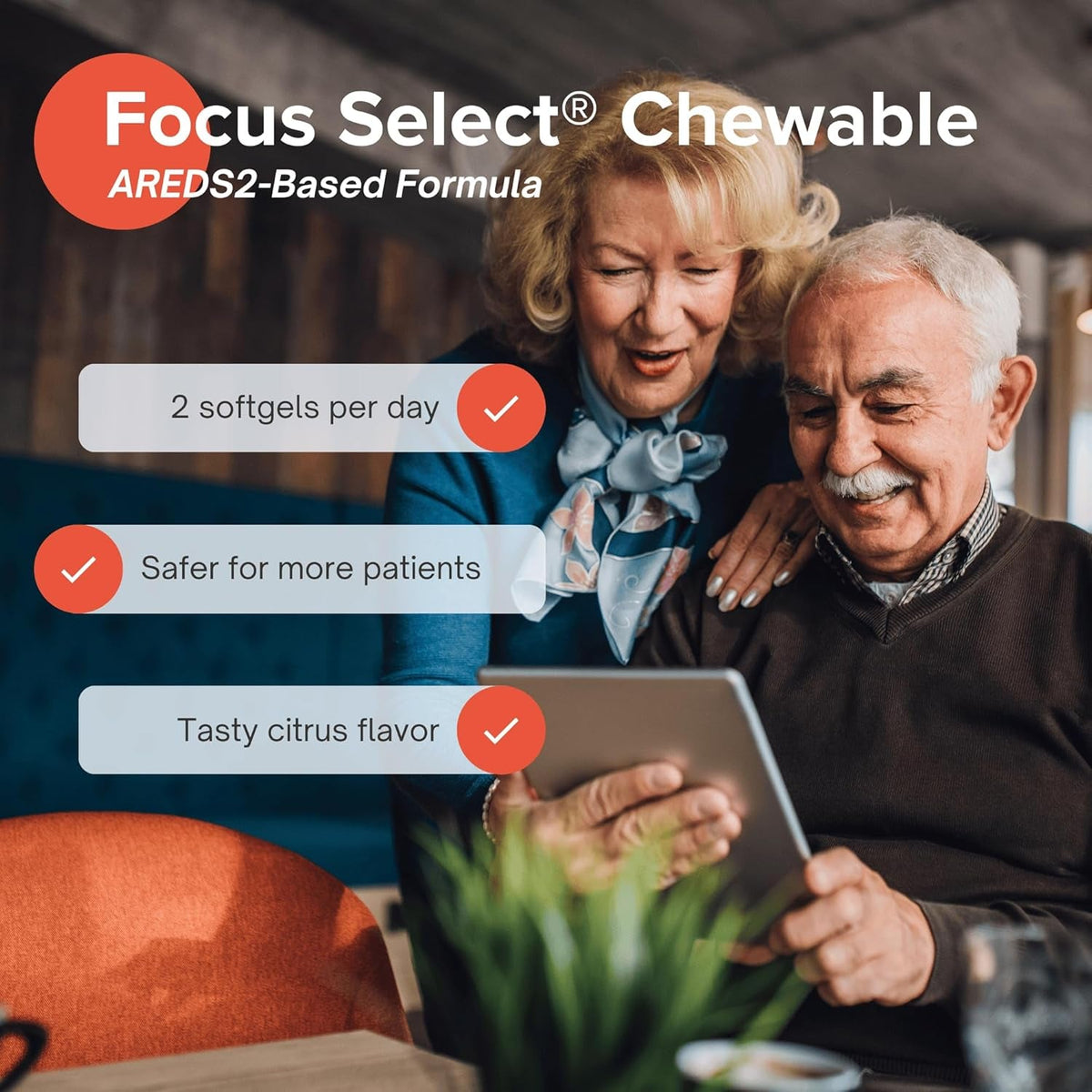 Focus Select AREDS2 Based Chewable Eye Vitamin-Mineral Supplement for Eyes (180 Ct. 90 Day Supply) Citrus Flavored Eye Chewable - Low Zinc Formula