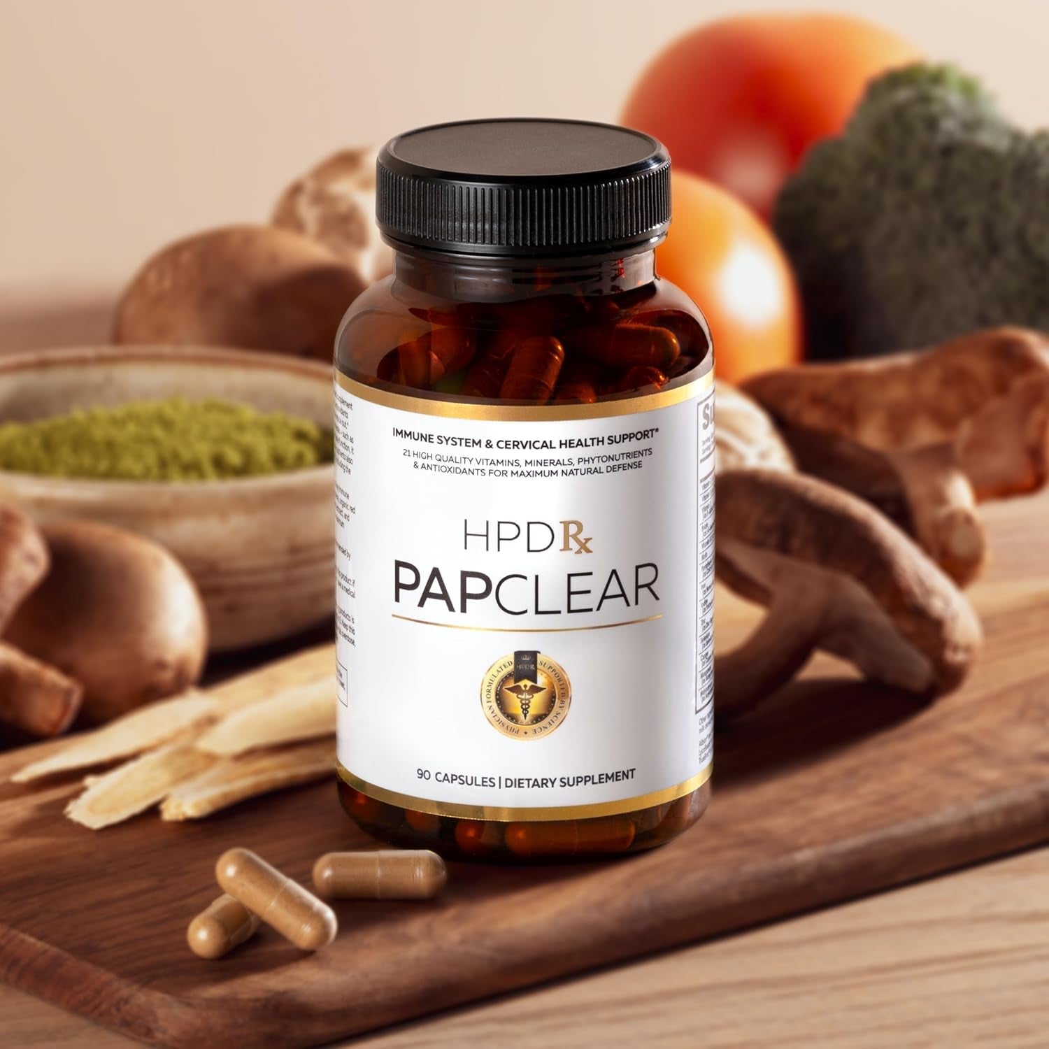 PAPCLEAR Physician Formulated | All Natural Immune Support Supplement | Advanced Powerful Immunity Booster | 21 Vitamins & Nutrients with Organic Shiitake Mushroom & Lycopene | 90 Capsules | Pack of 1