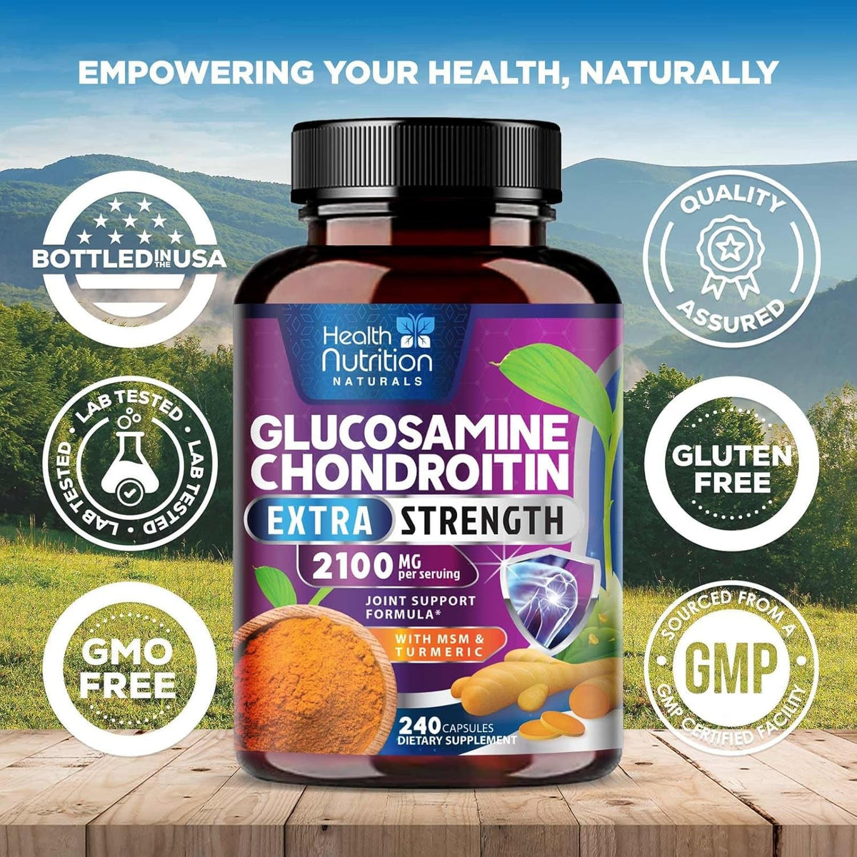 Glucosamine Chondroitin MSM Complex - 3X Strength Joint Support Supplement with Glucosamine Sulfate, Turmeric, Boswellia - for Cartilage, Mobility & Flexibility - Bottled in USA - 240 Capsules