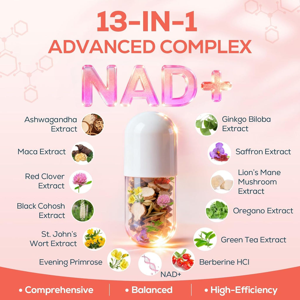 Icarusivy 2000MG NAD Supplements for Women, NMN Alternative, Female Liposomal NAD+, with Ashwagandha, Berberine HCL, Ginkgo Biloba & Black Cohosh, Women Focused Formula, 90 Capsules