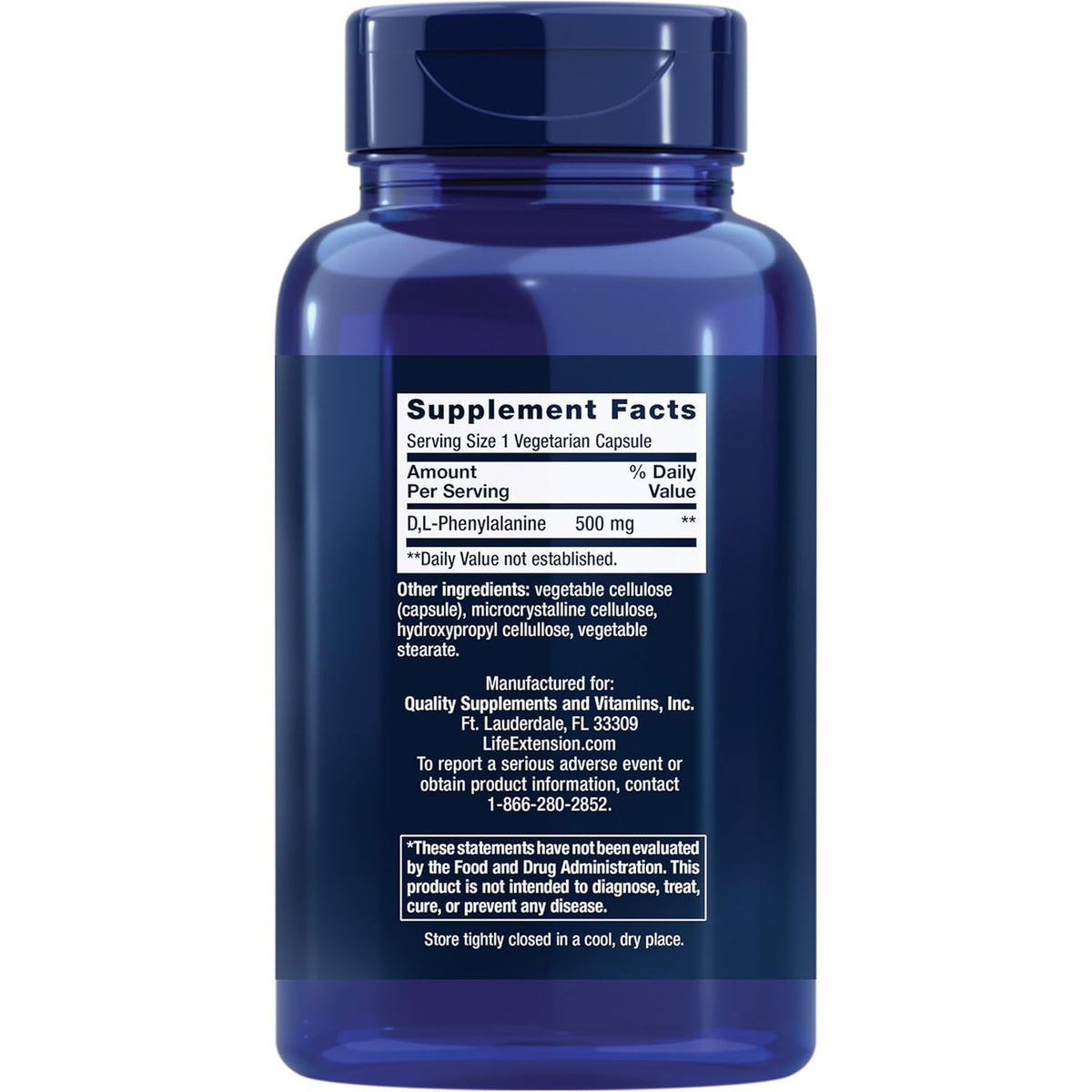 Life Extension D, L-Phenylalanine Capsules, 500 Mg – Supports Mood Health, Promotes Neurotransmitter Health – Gluten-Free, Non-Gmo, Vegetarian – 100 Capsules