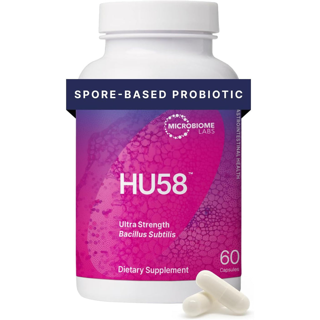 Microbiome Labs HU58 Bacillus Subtilis Probiotics for Women and Men - High Potency Spore Probiotic for Digestive Health & Immune Support - Daily Capsules with 10 Billion CFU (60 Capsules)