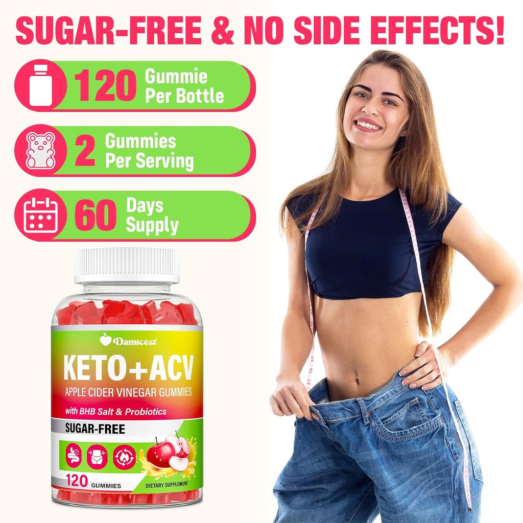 Apple Cider Vinegar Gummies, Keto ACV Gummies with the Mother, Advanced Formula with Probiotics, Vitamin B12 & Keto Blend, ACV for Cleanse & Detox, Metabolism, Digestion & Gut- Sugar Free, 120 Counts
