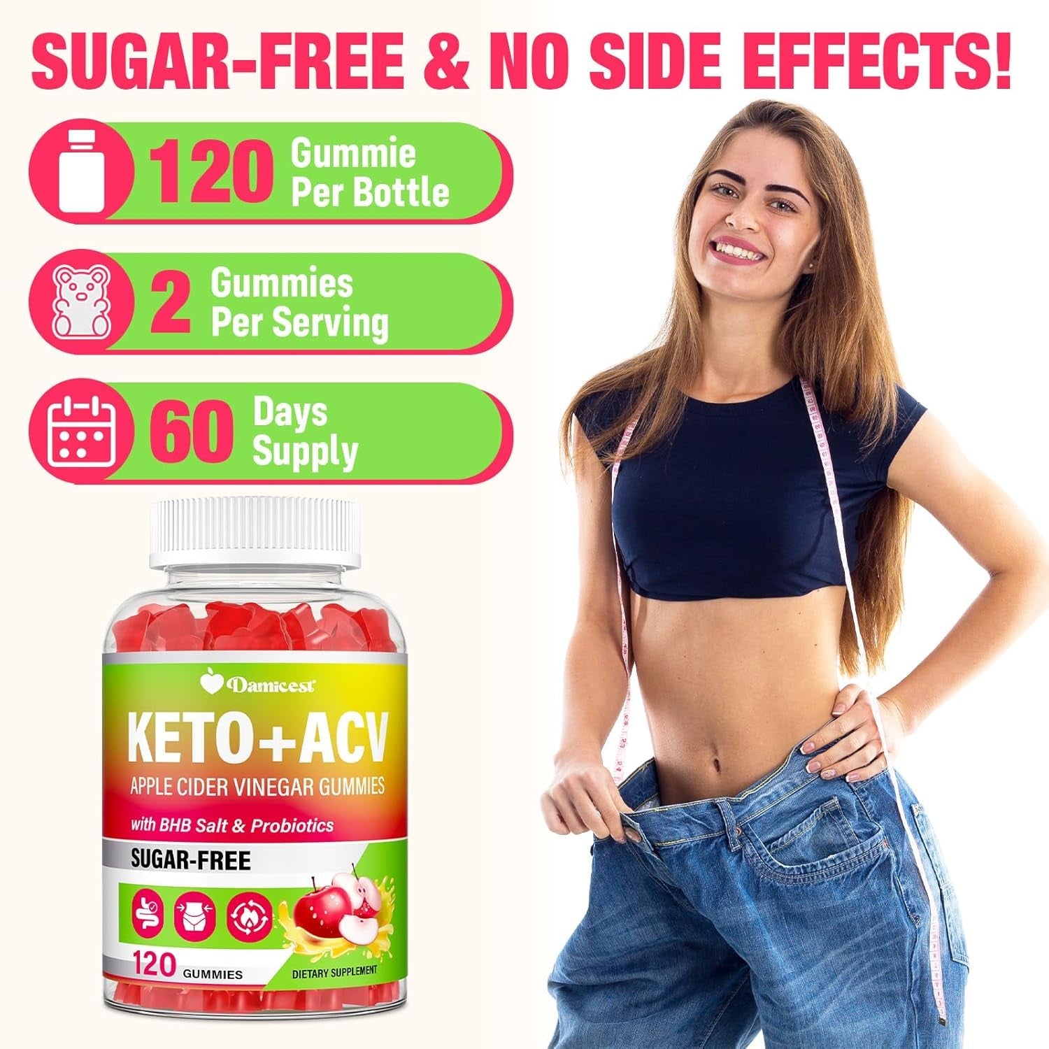 Apple Cider Vinegar Gummies, Keto ACV Gummies with the Mother, Advanced Formula with Probiotics, Vitamin B12 & Keto Blend, ACV for Cleanse & Detox, Metabolism, Digestion & Gut- Sugar Free, 120 Counts