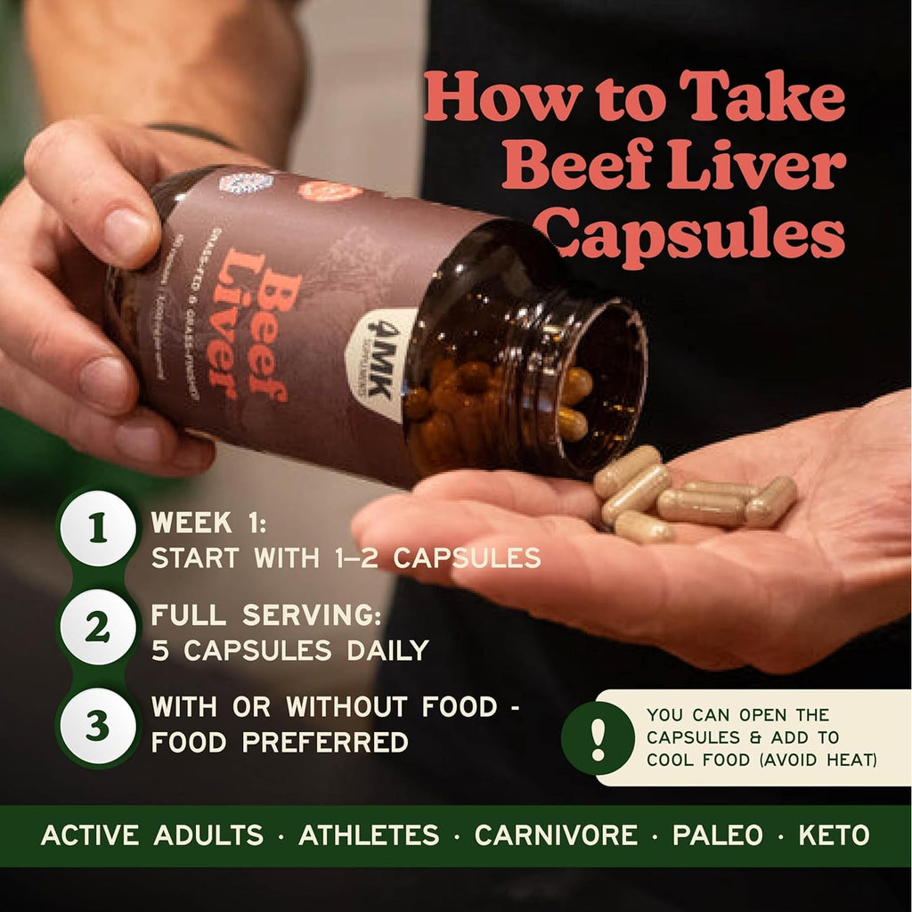 MK Supplements Grass Fed Beef Liver Supplement, Supports Energy Production, Detoxification, Digestion, Immunity and Full Body Wellness, Non-Gmo, Freeze Dried, 30 Servings (3,000 Mg Each)