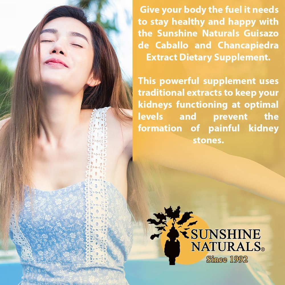 Sunshine Naturals Chanca Piedra with Guisazo De Caballo, Traditional Stone Breaker Herb, Kidney and Urinary Tract Support Supplement, 1000 Mg Proprietary Blend, 90 Capsules