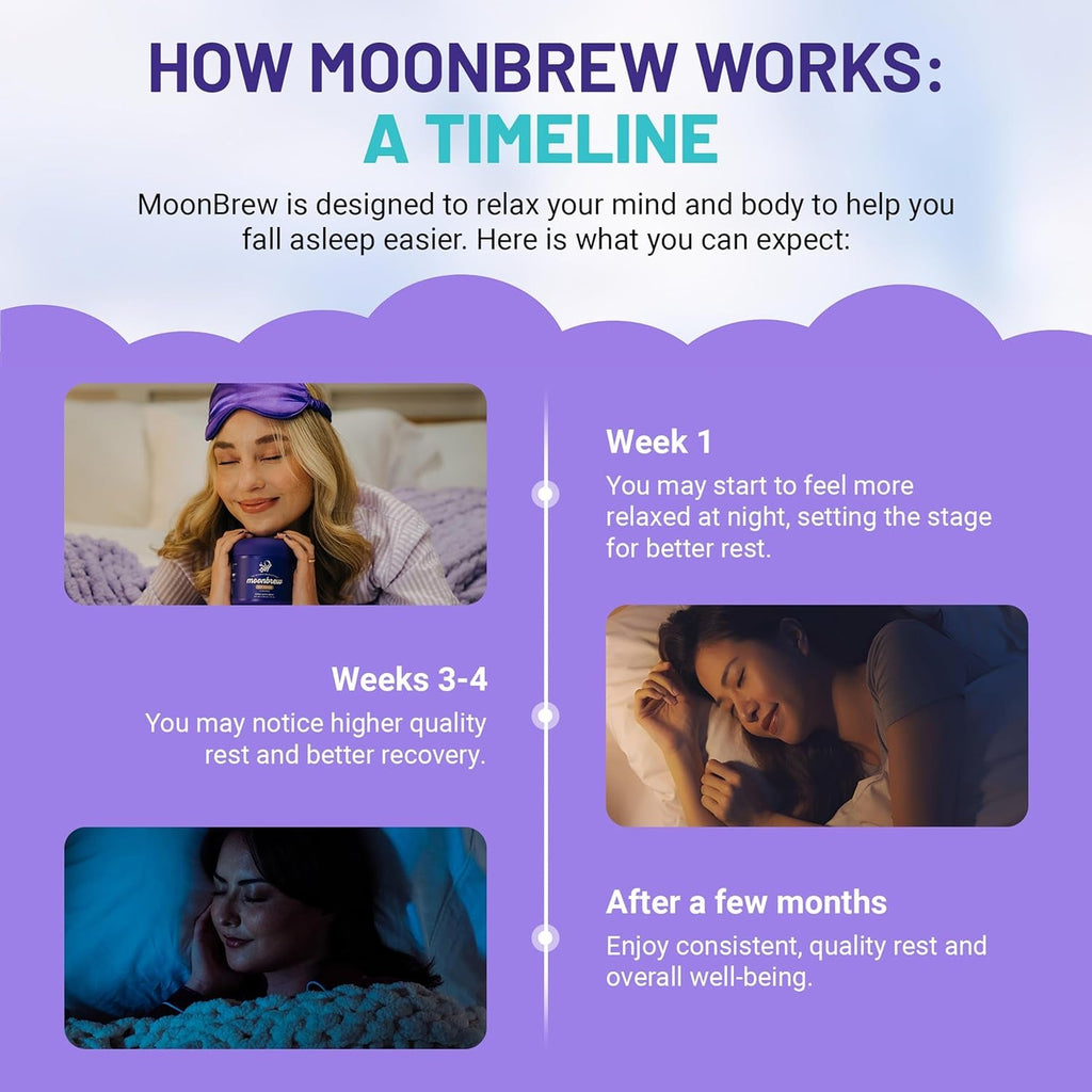 Moonbrew Magnesium Sleep Aid Drink Mix, Vanilla Latte – Melatonin-Free Nighttime Ritual for Relaxation & Deep Rest – Caffeine-Free Sleepy Latte with L-Theanine & Zinc – 25 Servings