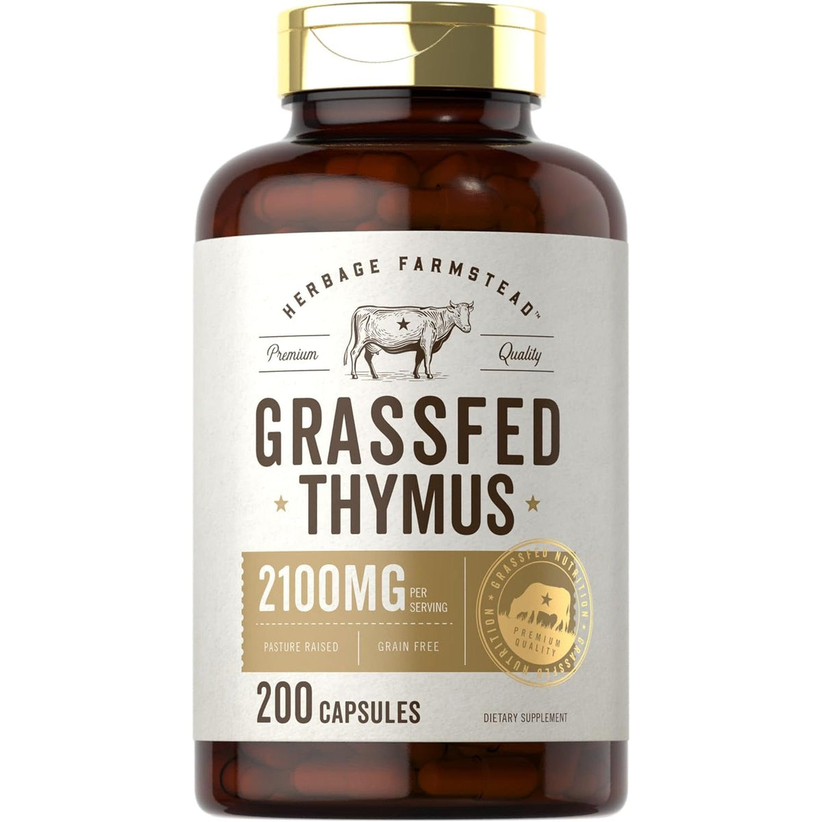 Carlyle Grass Fed Beef Thymus | 2100Mg | 200 Capsules | Bovine Supplement | Pasture Raised, Non-Gmo, Gluten Free | by Herbage Farmstead