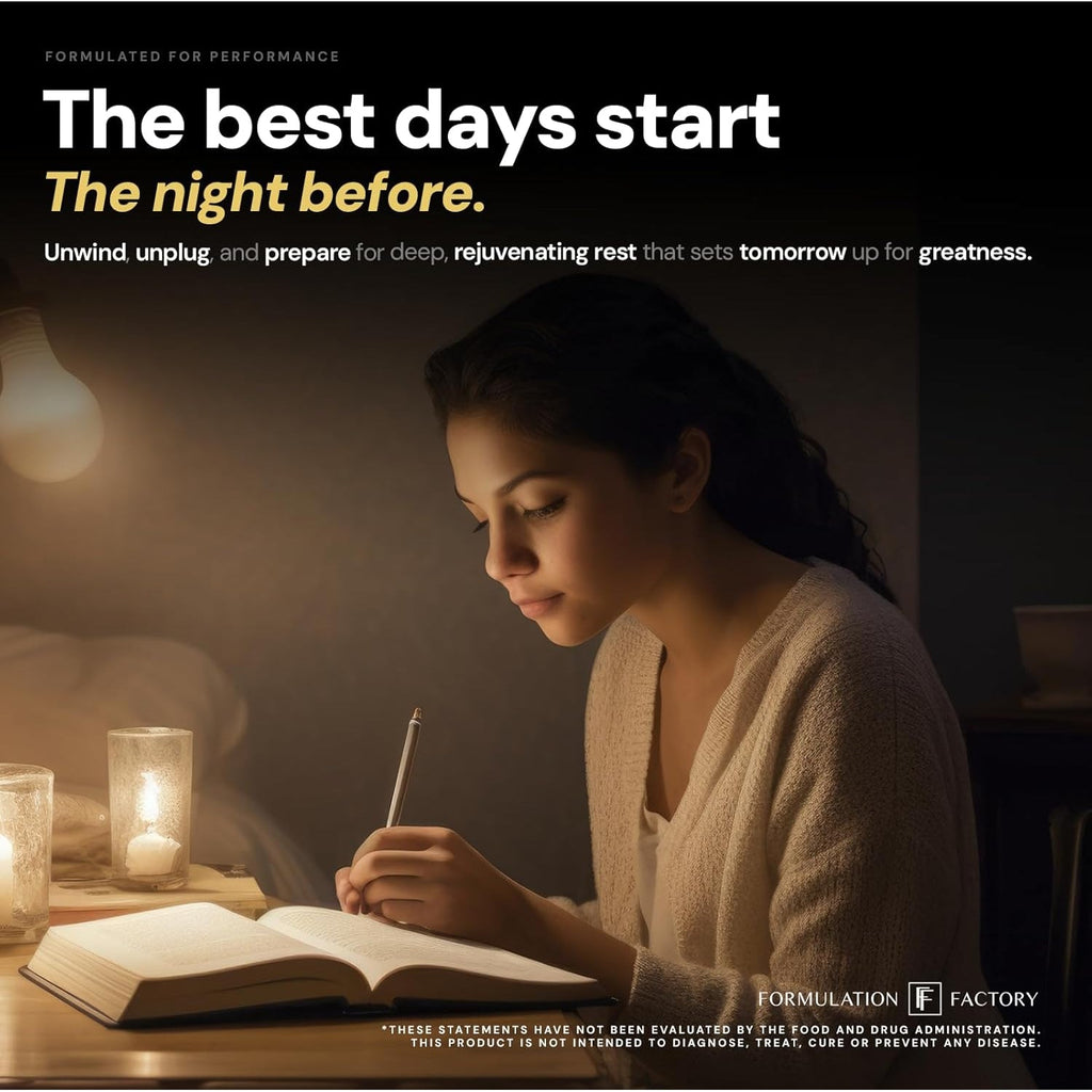 Formulation Factory the Night before Magnesium Glycinate Sleep Aid, 10-In-1 Sleep Supplement with Melatonin 4Mg, L-Theanine, Lemon Balm, Tart Cherry, Relaxation, Recovery, Sleep Support, 120 Capsules