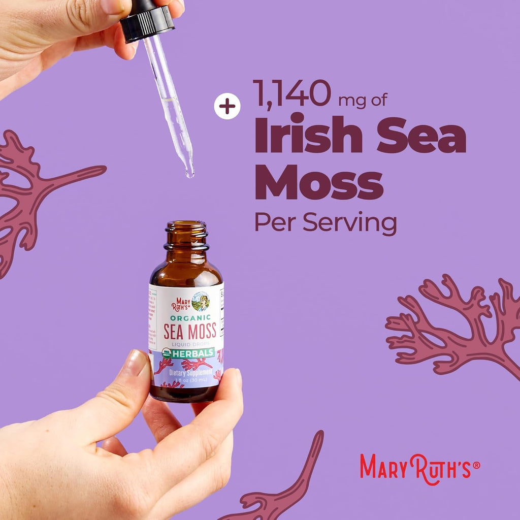 MARYRUTH'S Organic Irish Sea Moss Liquid Drops | Chondrus Crispus | Wild Harvested | Organic Irish Moss Formulated for Adults & Kids Ages 14+ | Unflavored | Sugar Free | Vegan | Non-Gmo | 1 Fl Oz