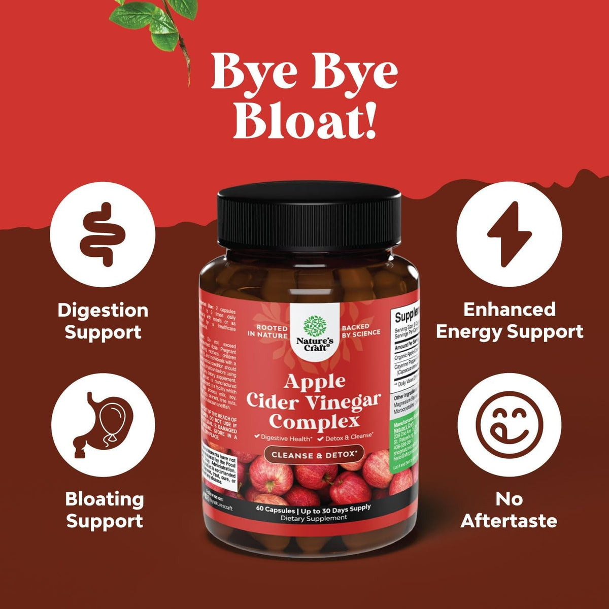 Cleansing Apple Cider Vinegar Capsules - ACV Cleanse and Detox Pills for Gut and Digestive Health with Slimming Cayenne - Extra Strength ACV Capsules for Gut Cleanse and Full Body Detox - 60 Count