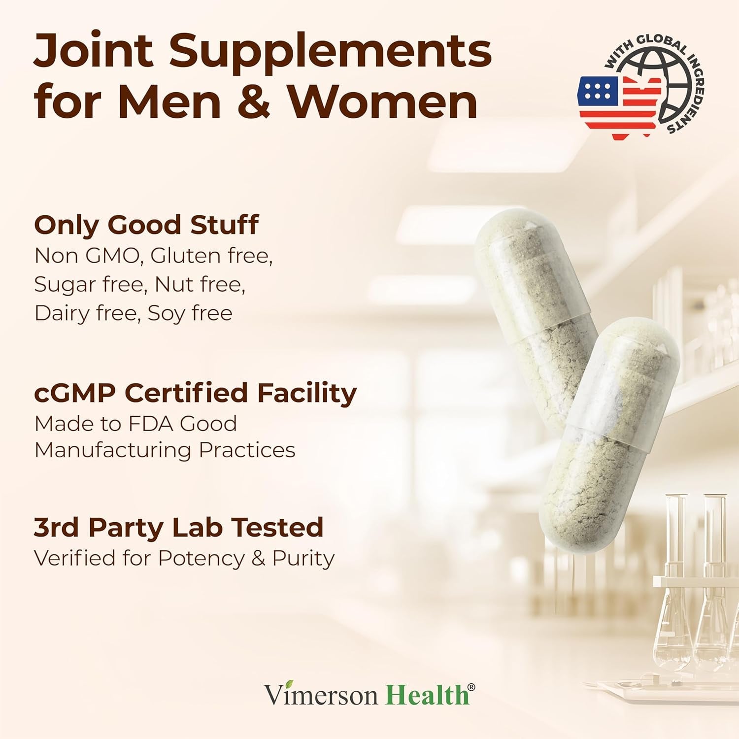 Joint Support Supplement with Glucosamine Sulfate, Hyaluronic Acid, Boswellia & MSM – Supports Joint Health, Mobility & Bone Strength – for Daily Use – FSA Eligible 60 Capsules