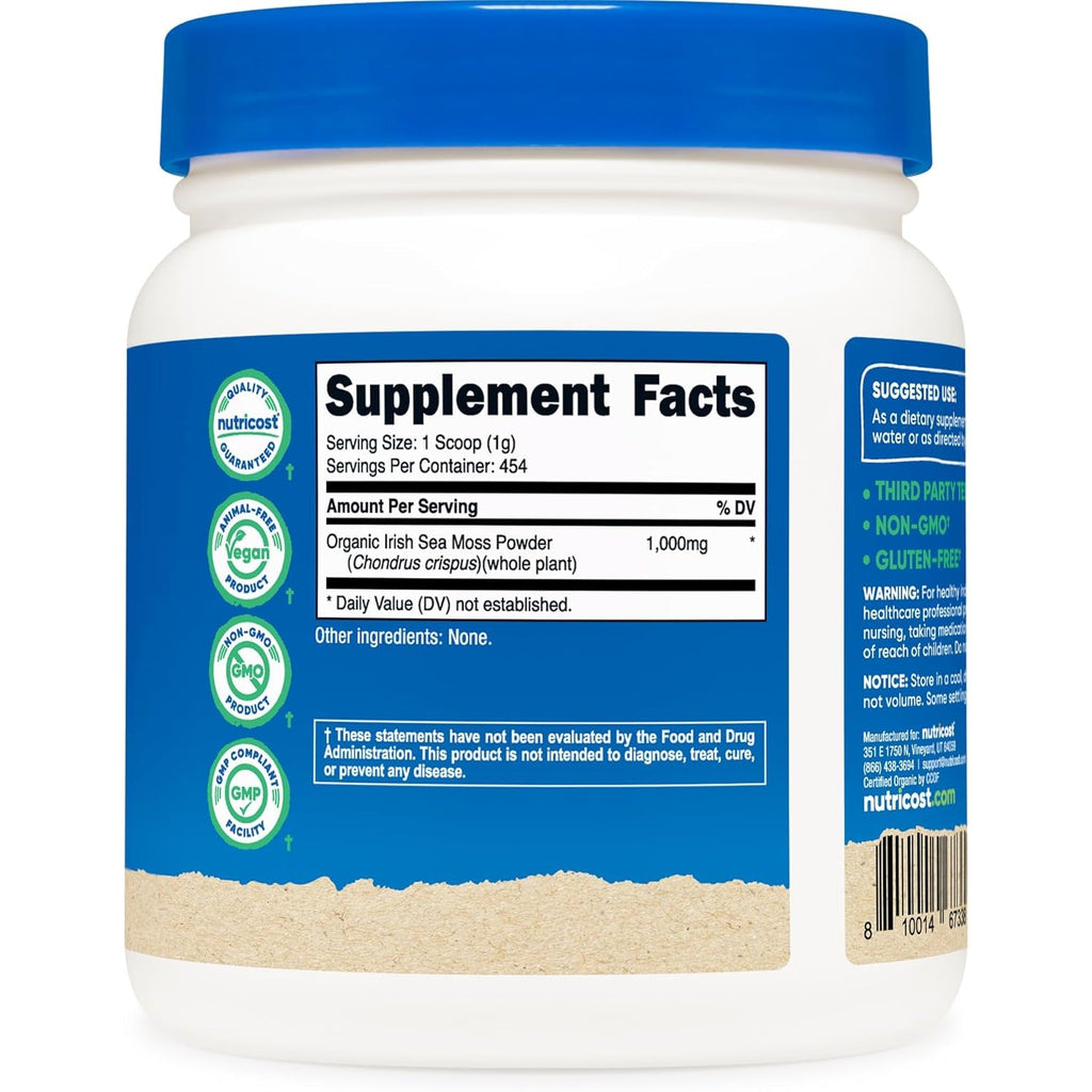 Nutricost Organic Irish Moss Powder (1 LB) - Gluten Free, Non-Gmo, Vegetarian Friendly