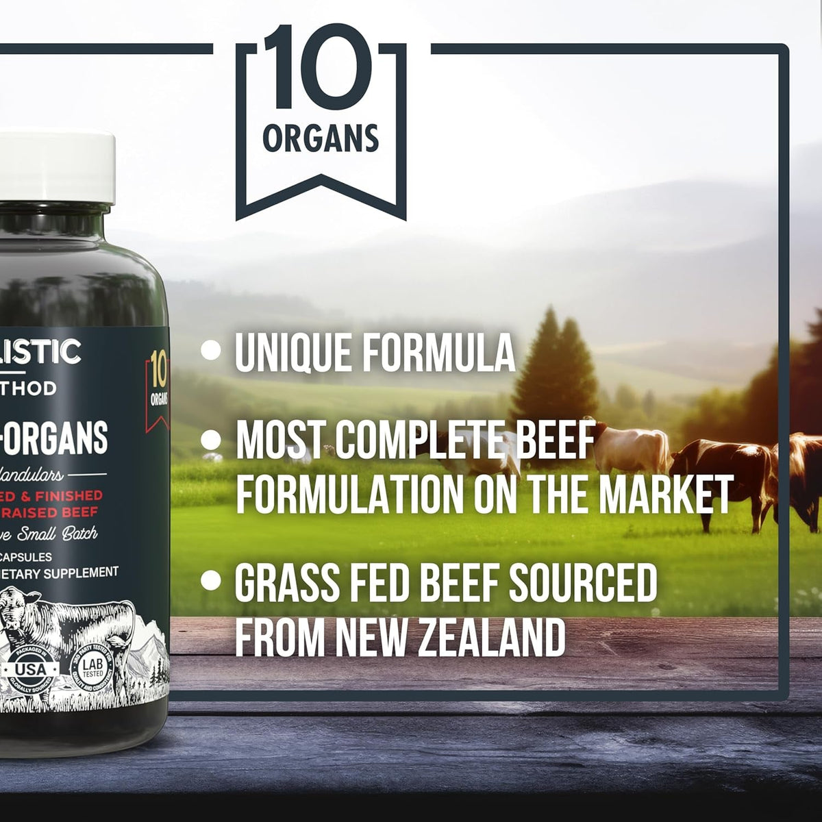 Beef Organ Supplement Complex - 10 Carnivore Grass Fed Proprietary Blend of Liver, Marrow, Brain, Thymus, Spleen, Kidney, Colostrum, Heart, Pancreas, Gallbladder - 180 Caps