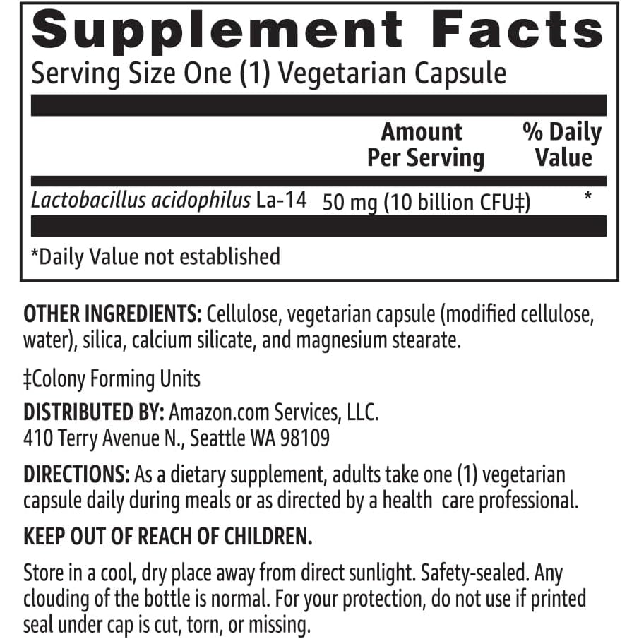 Amazon Basics Daily Probiotic, 10 Billion Active Cultures, Supporting Digestive and Intestinal Health, Capsule, 60 Count, Two Month Supply
